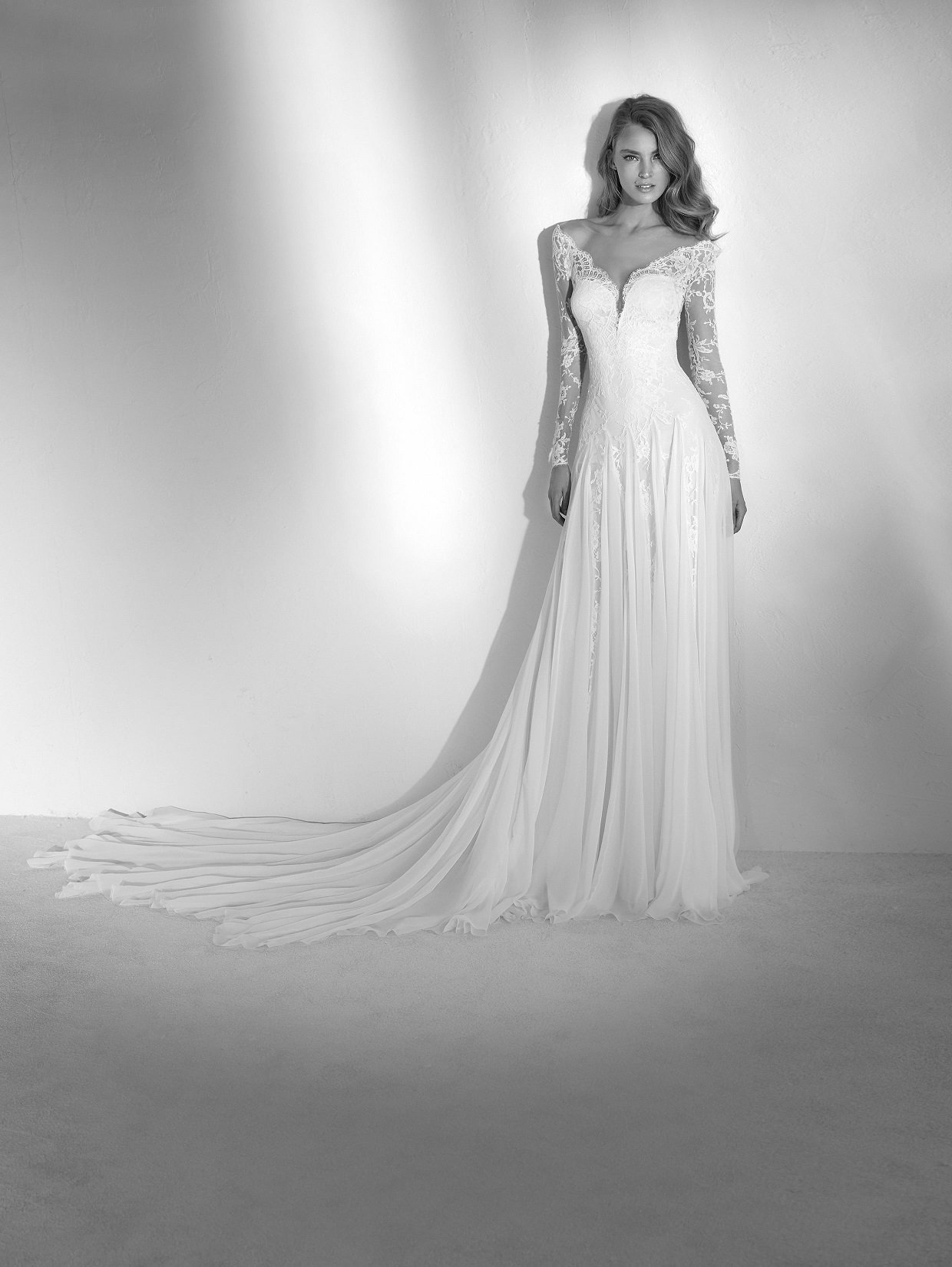 Dreamy Wedding Gown With An Off The Shoulder Neckline Modes Bridal Nz
