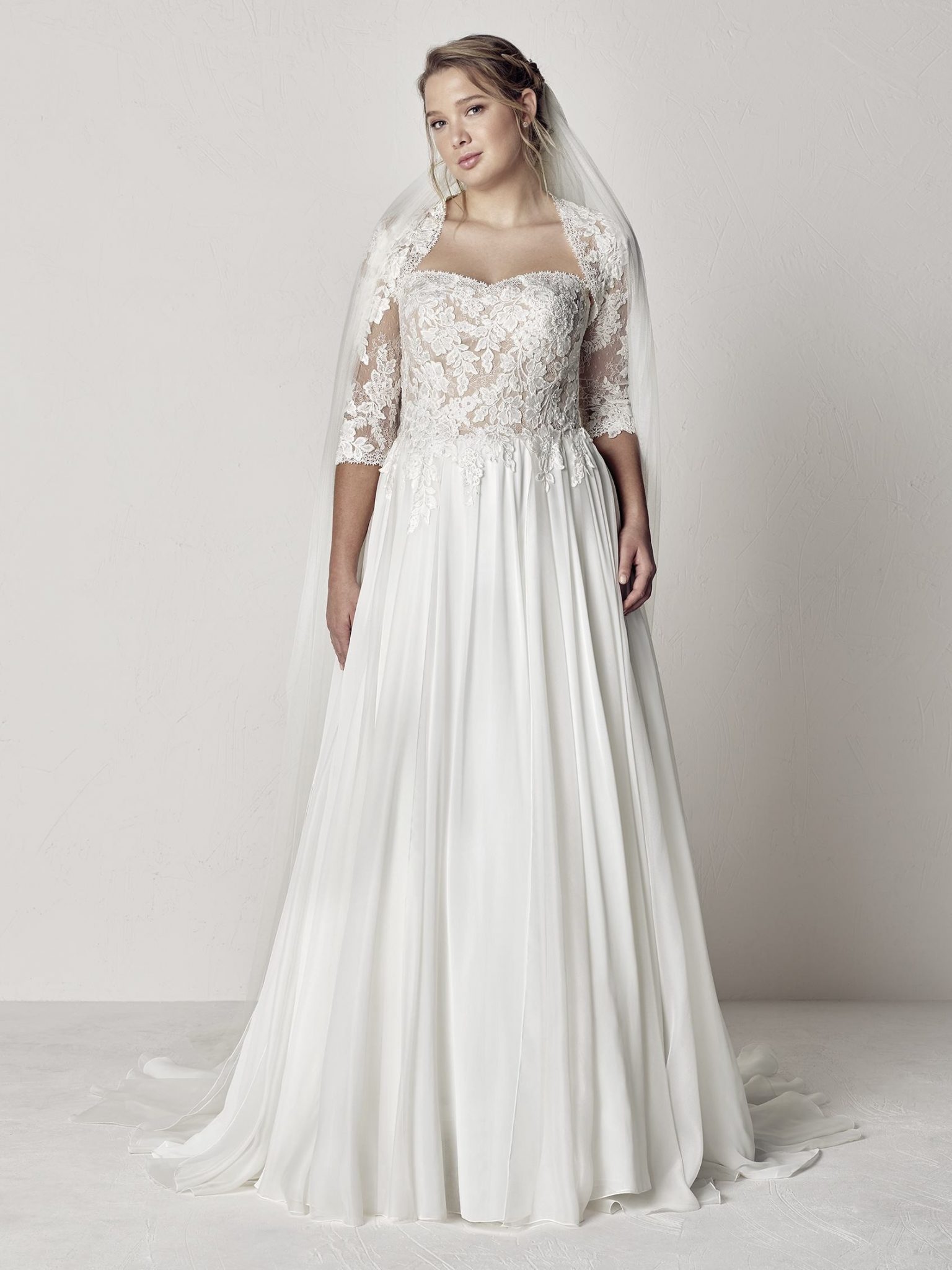 Stunning A-line plus size wedding gown Modes Bridal NZ