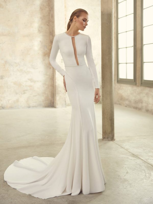 Pippa Pronovias Long Sleeve Crepe Gown