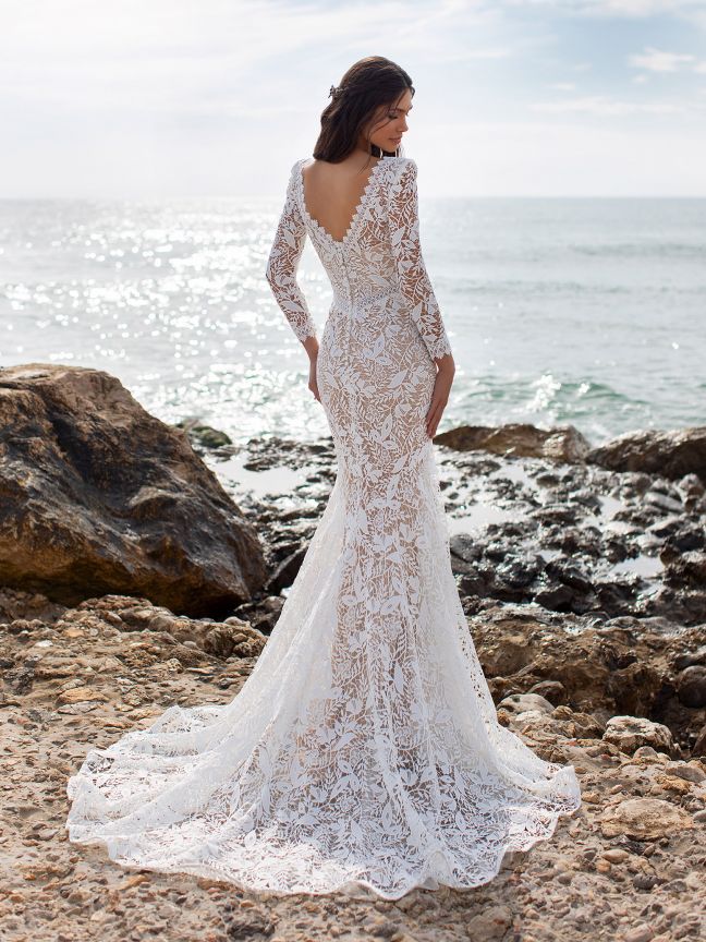 23489/02 Long Sleeve Boho Style Wedding Gown | Modes NZ