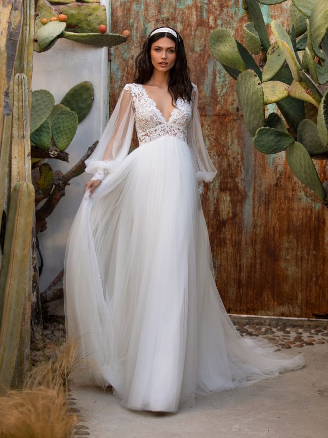 Soft Romantic Wedding Gown with Sleeves Modes NZ