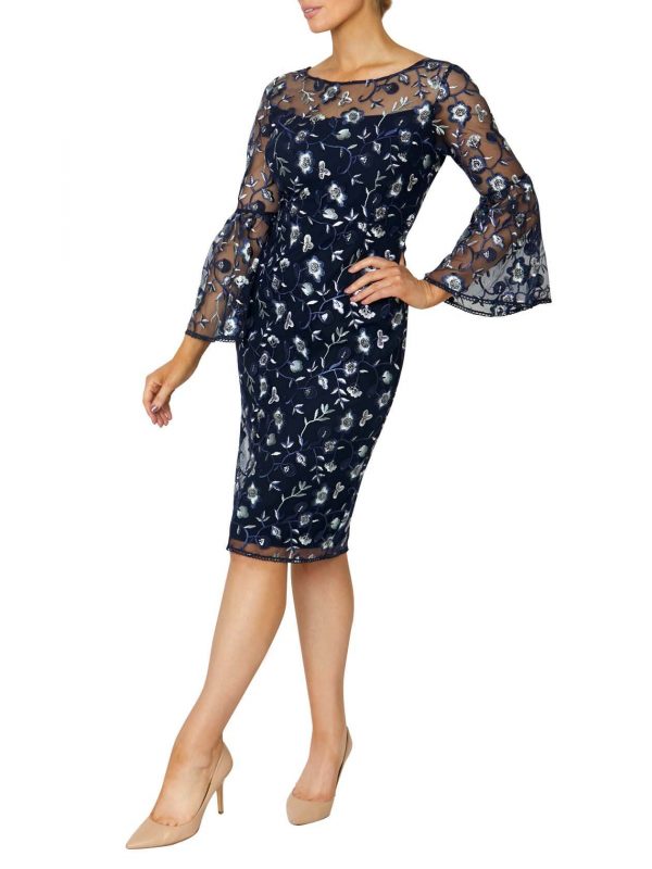 Navy & mint floral embroidered sequin mesh dress.JPG