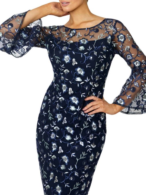 Navy & mint floral embroidered sequin mesh dress.JPG