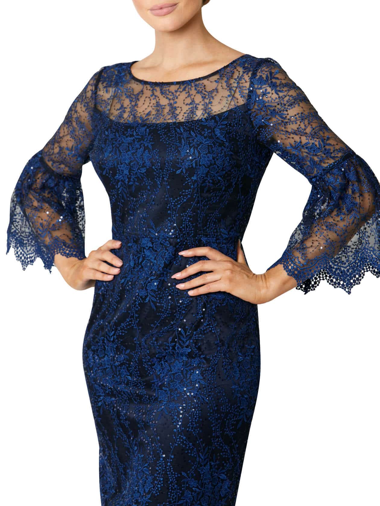 Royal blue embroidered sequin mesh fabrication ACDR76