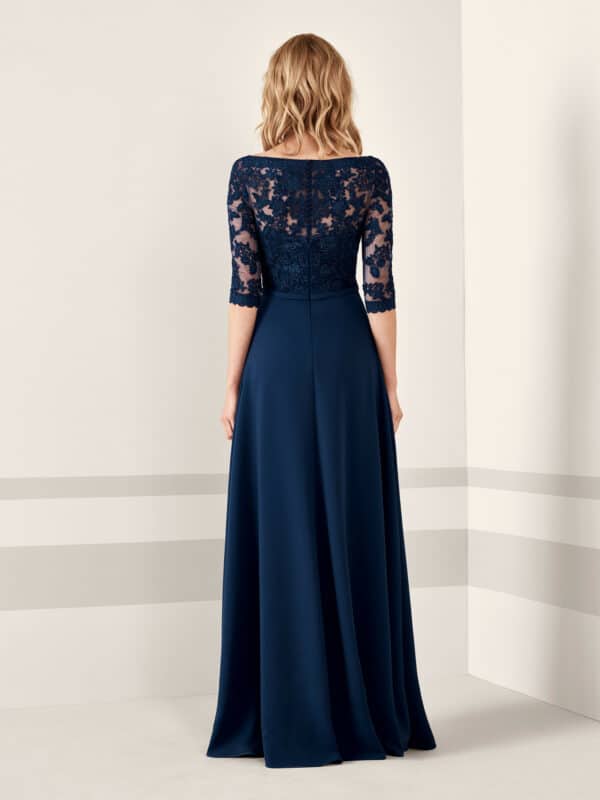 Lace Top A-Line Long Dress with V-Neckline and Bows.JPG
