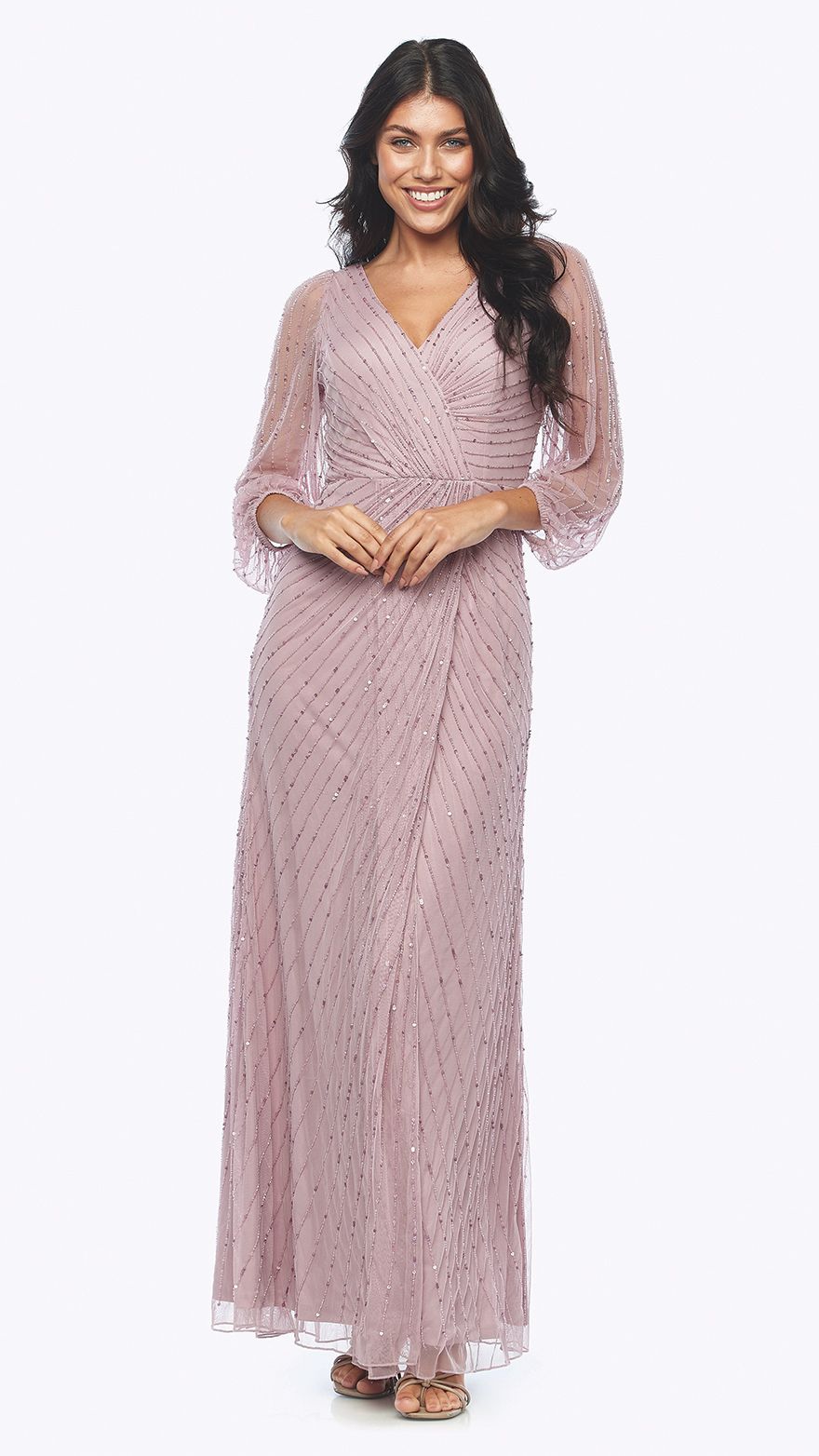 Long Beaded Dress with Peasant Sleeves and V-Neckline.JPG