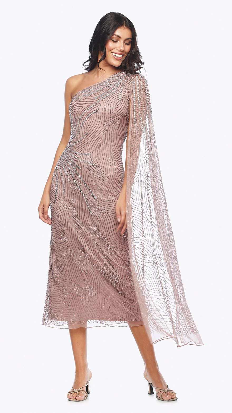 Beaded Dress with Draped Sleeve and One-Shoulder.JPG