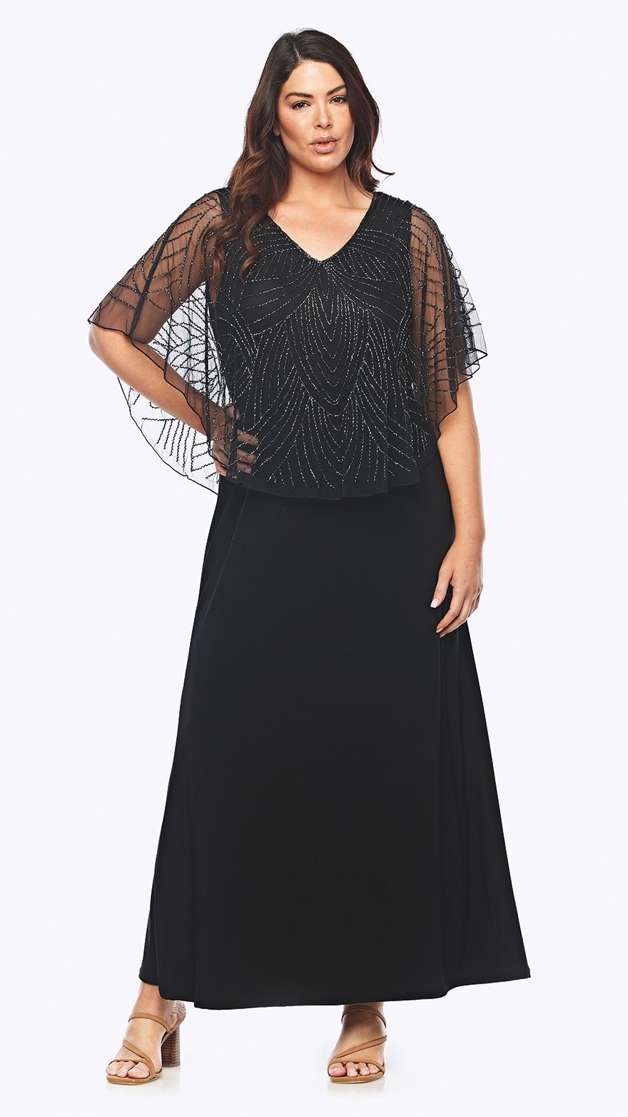 Long Stretch Dress with Beaded Cape.JPG