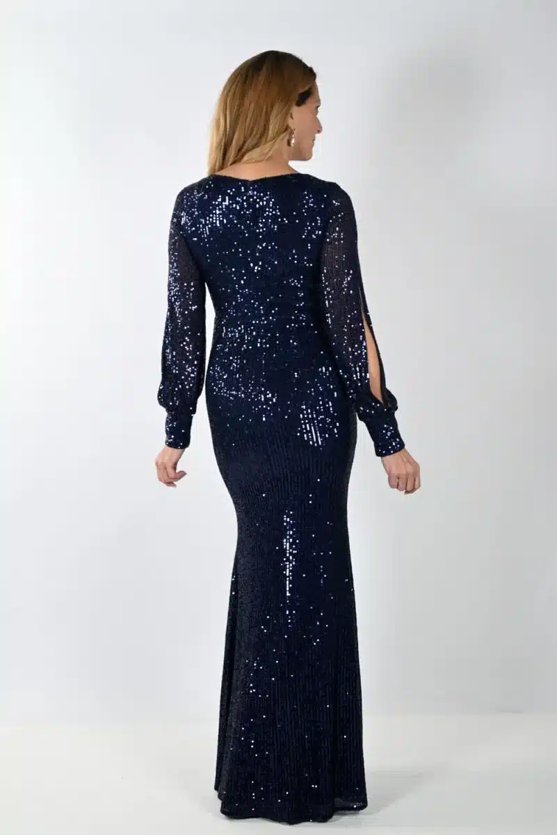 Maxi Sequin Dress with V-Neckline and Long Sleeves .JPG