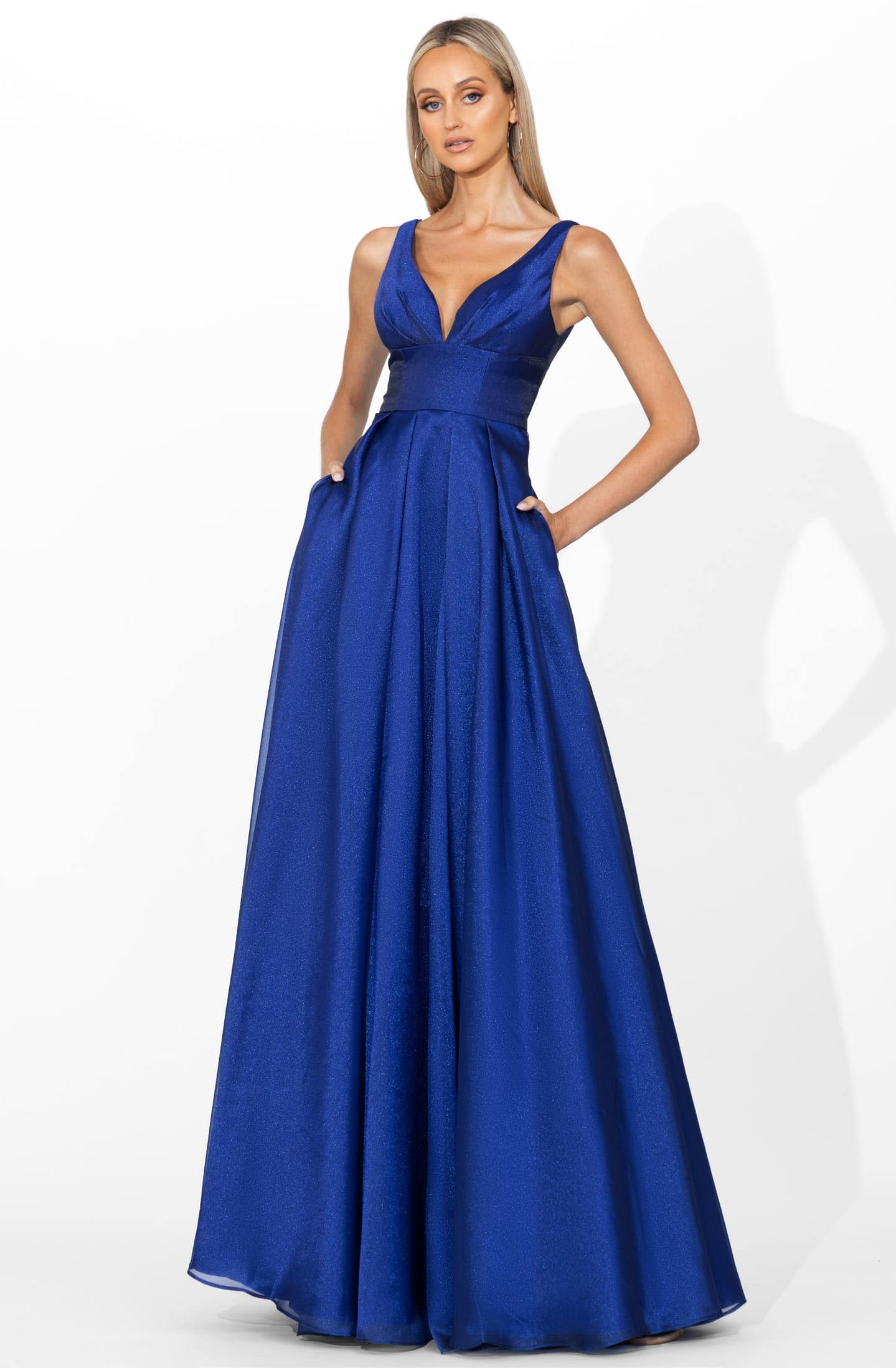 A-Line Dress with Plunge Neckline and Pockets.JPG
