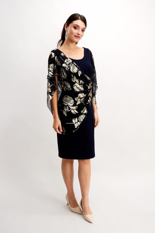 Navy Sheath Dress with Gold Floral Cape.JPG