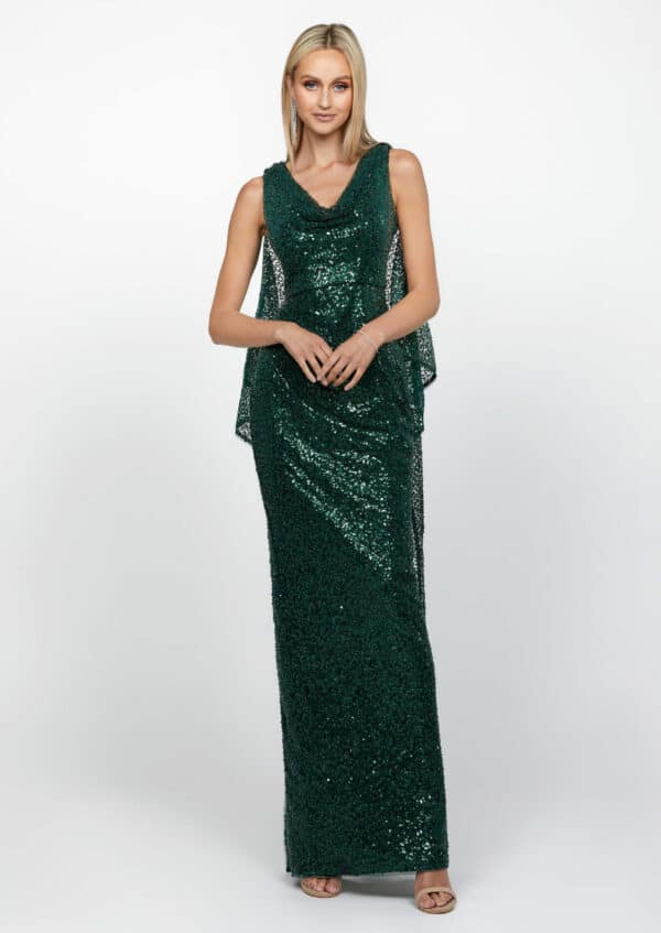 Beaded Mesh Gown with Detachable Cape.JPG