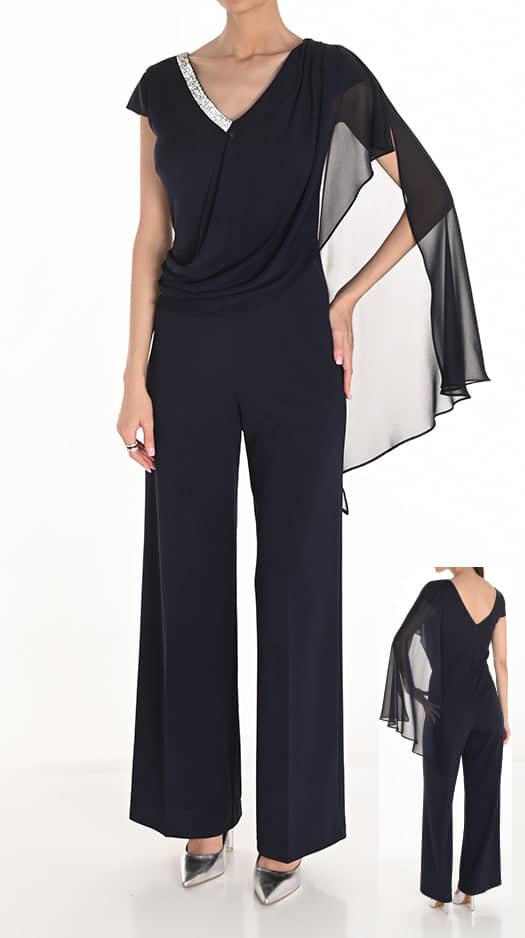 Cape Jumpsuit with Silver Jewel Accent FLJS5.JPG