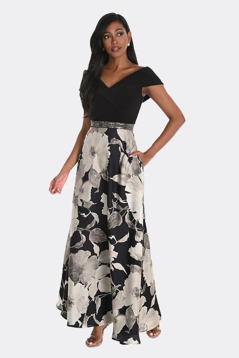 fitted lace wedding dress Black Floral Flounce Off Shoulder Maternity Maxi Dress – PinkBlush