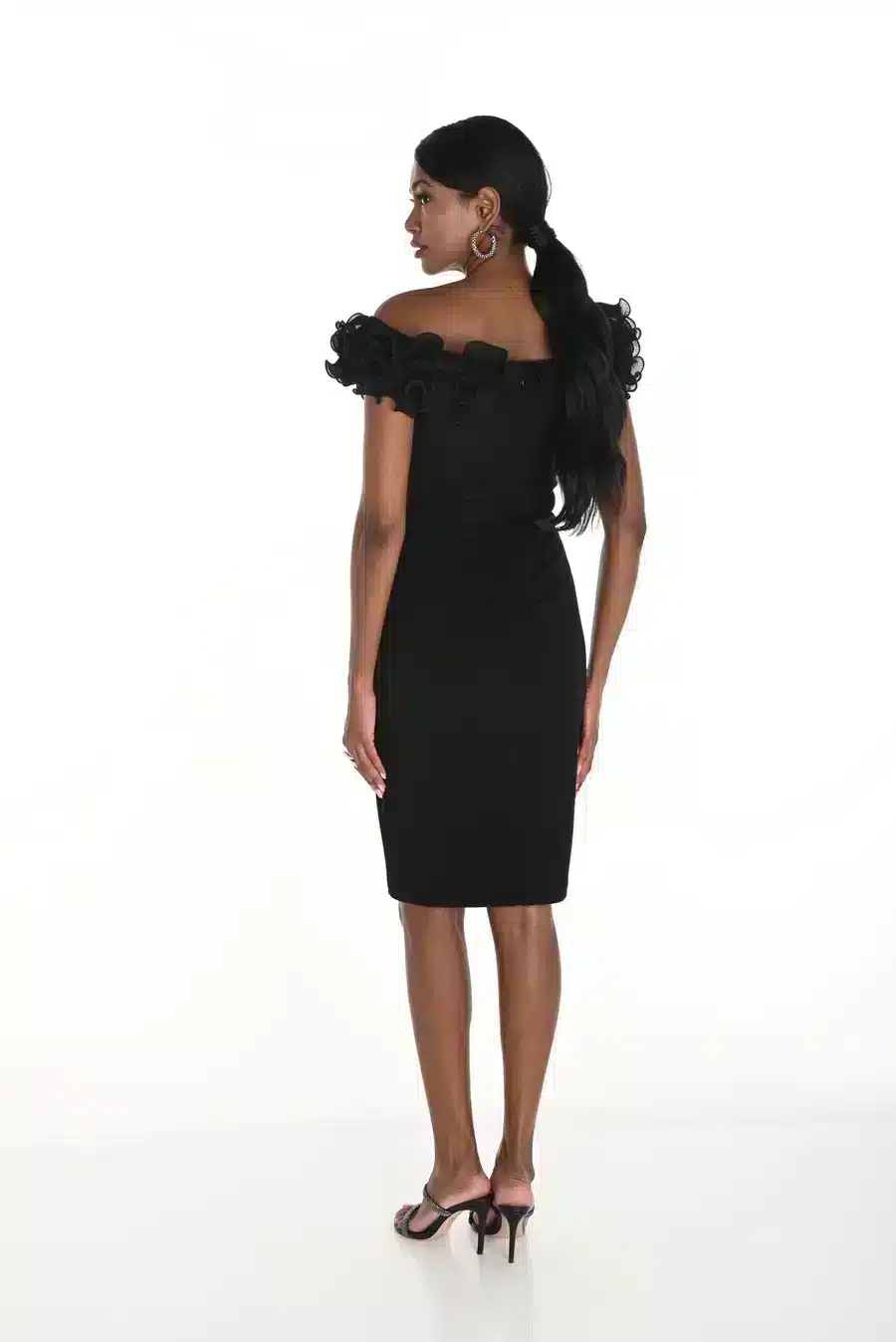 Off-Shoulder Ruffle Collar Black Dress FLDR54.JPG