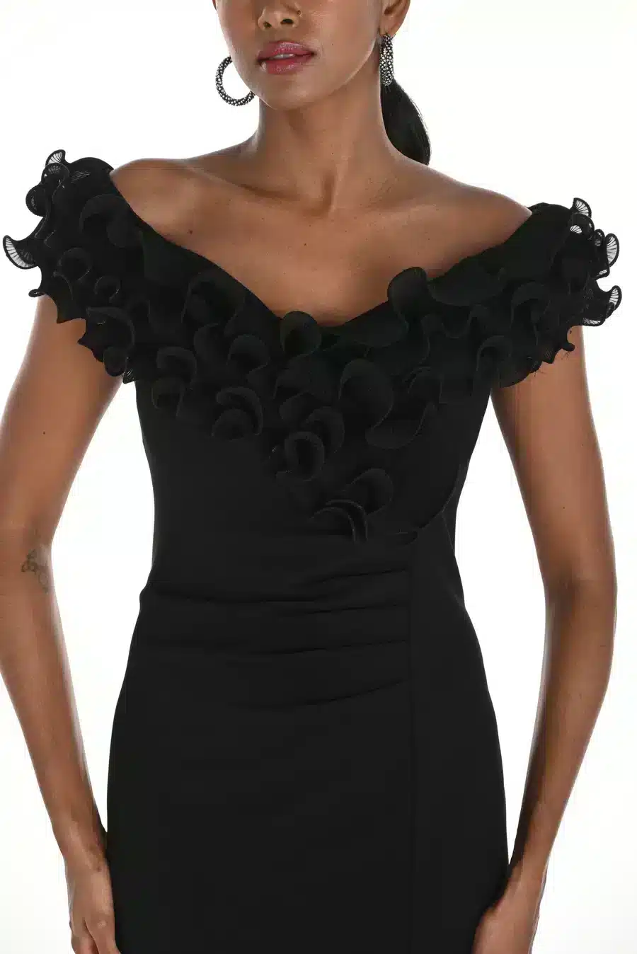 Off-Shoulder Ruffle Collar Black Dress FLDR54.JPG