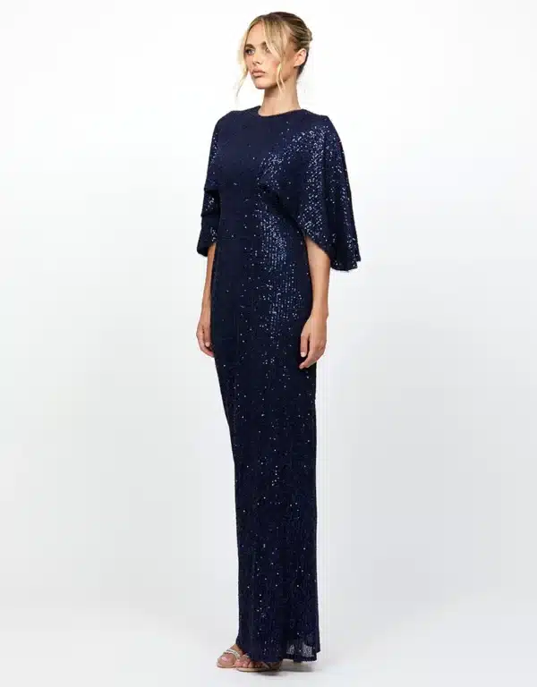 Sequin Embroidered Gown & Embroidered Cape