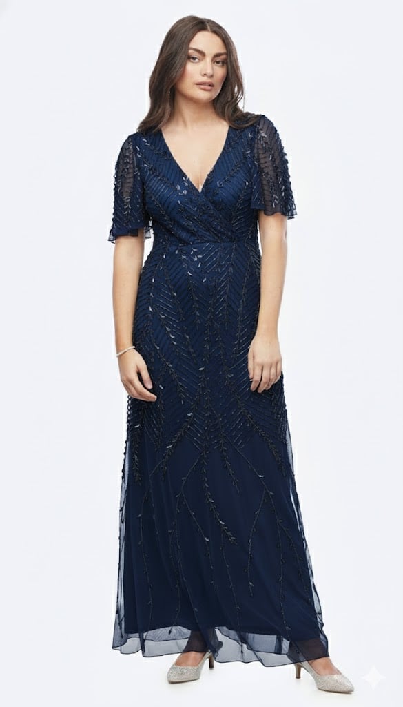 Long Beaded Stretch Mesh Dress ZADR17.JPG