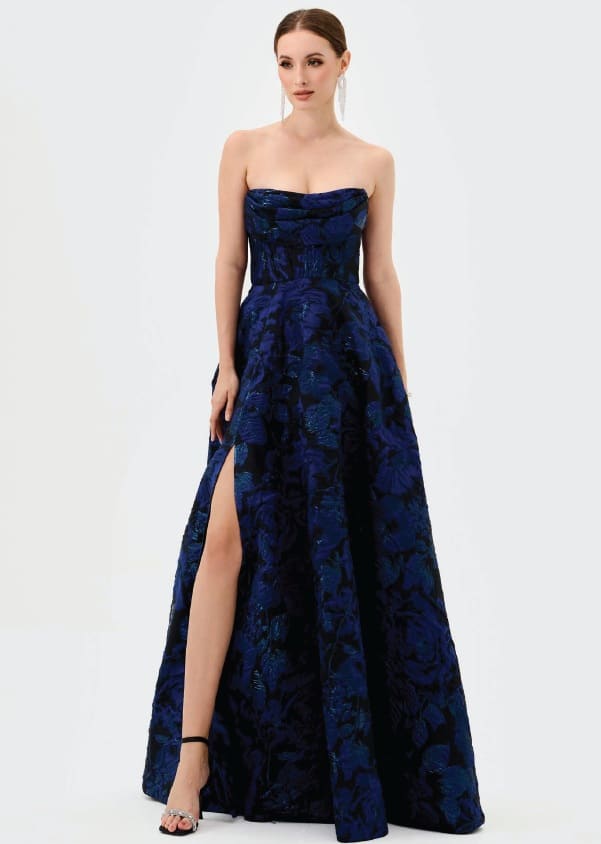 JACQUARD STRAPLESS BALL GOWN B8112L