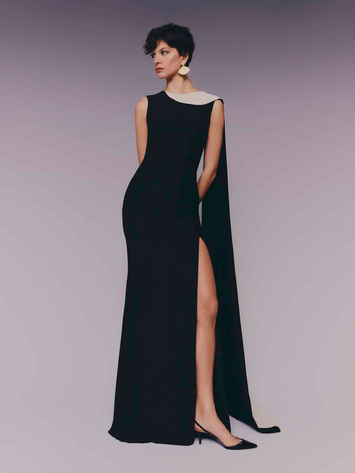 Sleeveless Fitted Gown with Contrasting Ivory Panel PNDR(BJ1).JPG
