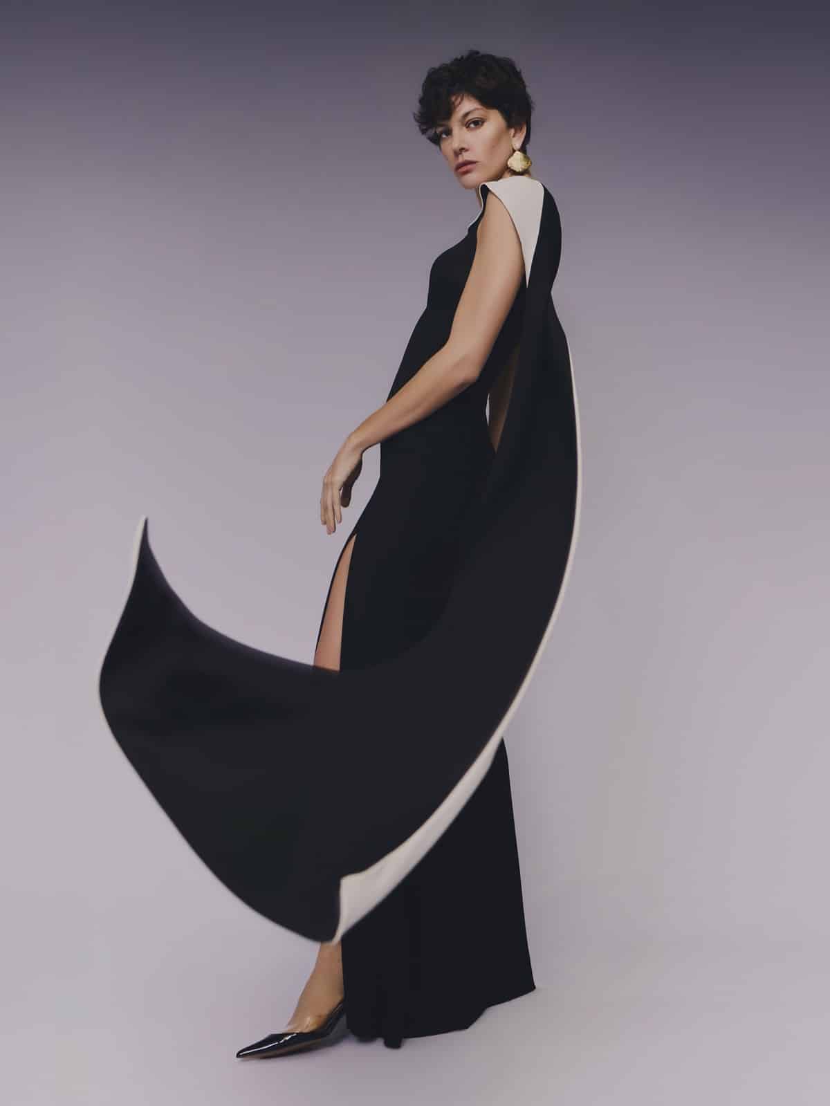 Sleeveless Fitted Gown with Contrasting Ivory Panel PNDR(BJ1).JPG