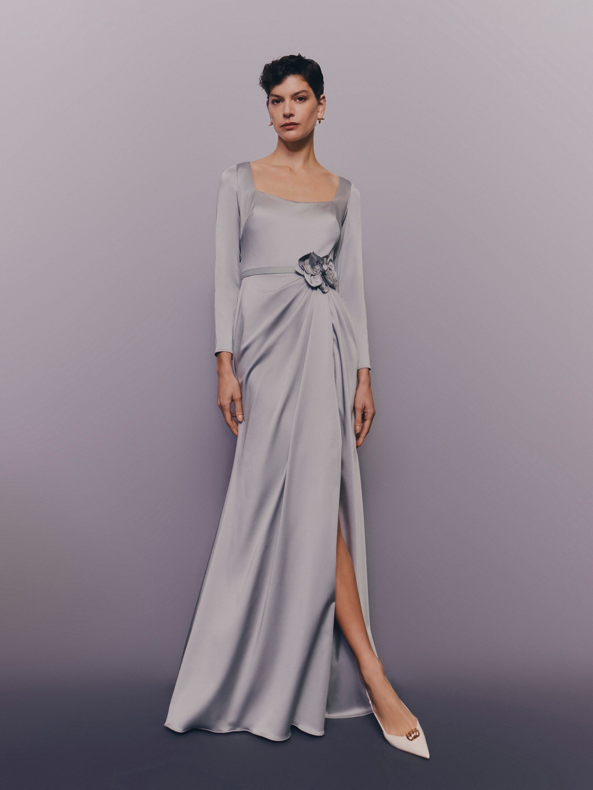 Satin Gown with Floral Belt Detail PNDR24.JPG