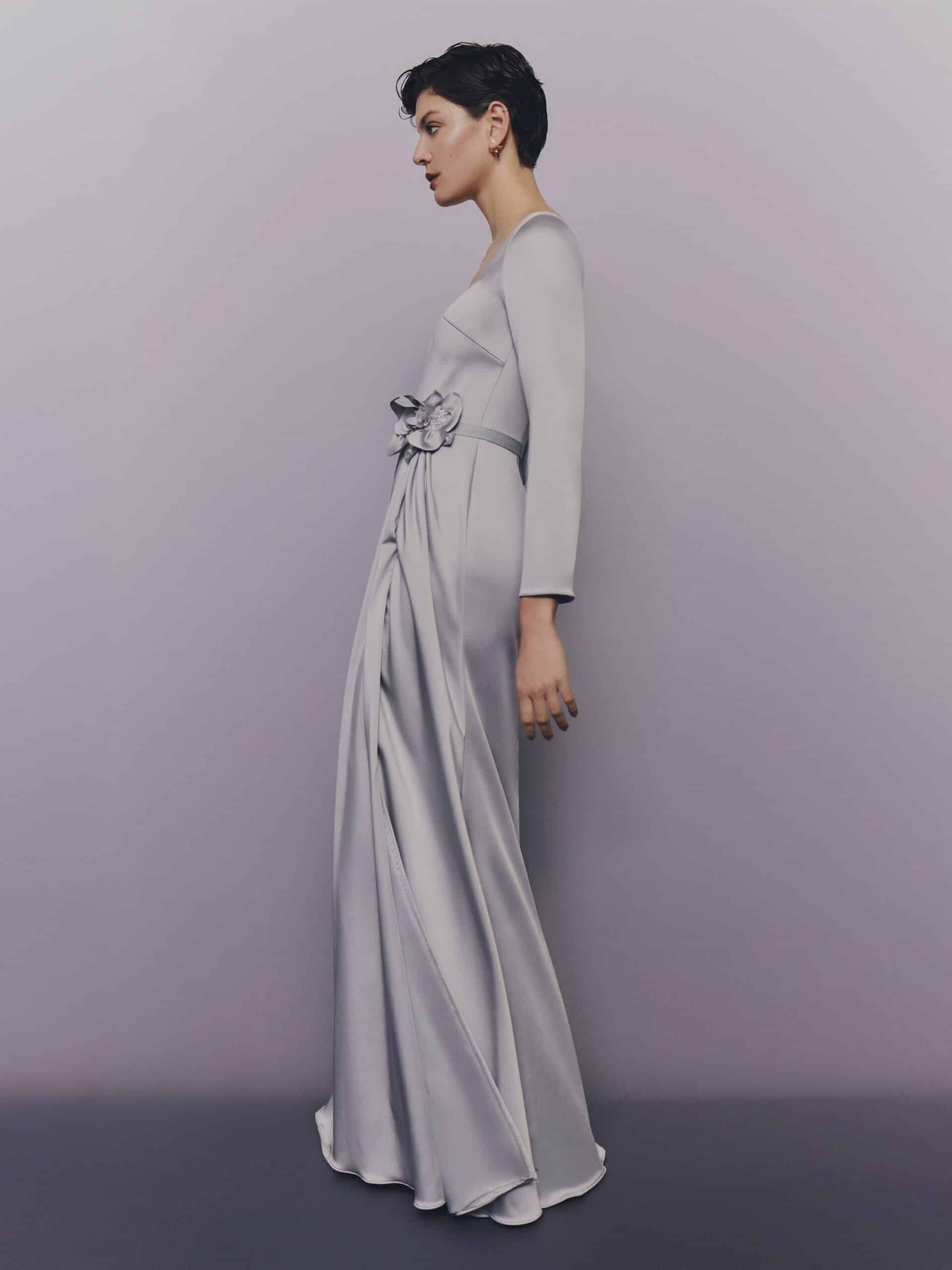 Satin Gown with Floral Belt Detail PNDR24.JPG