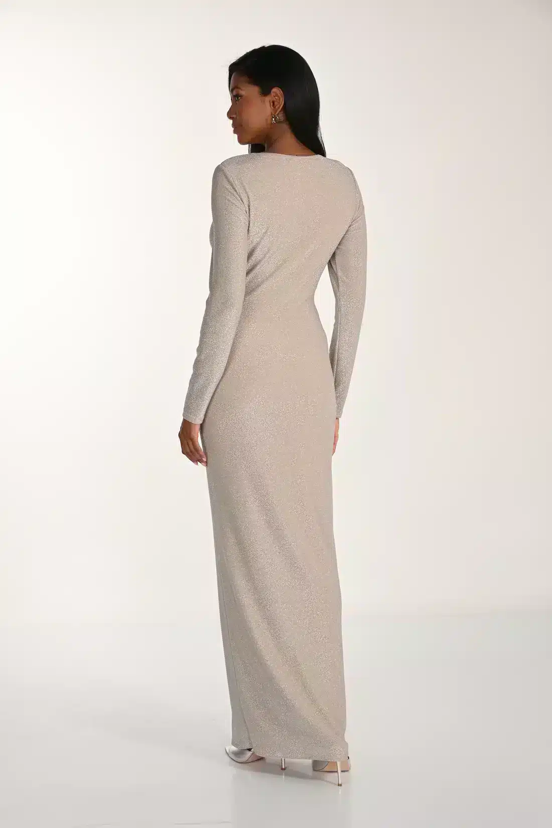 Taupe & Silver Long Sleeve Dress FLDR65.JPG