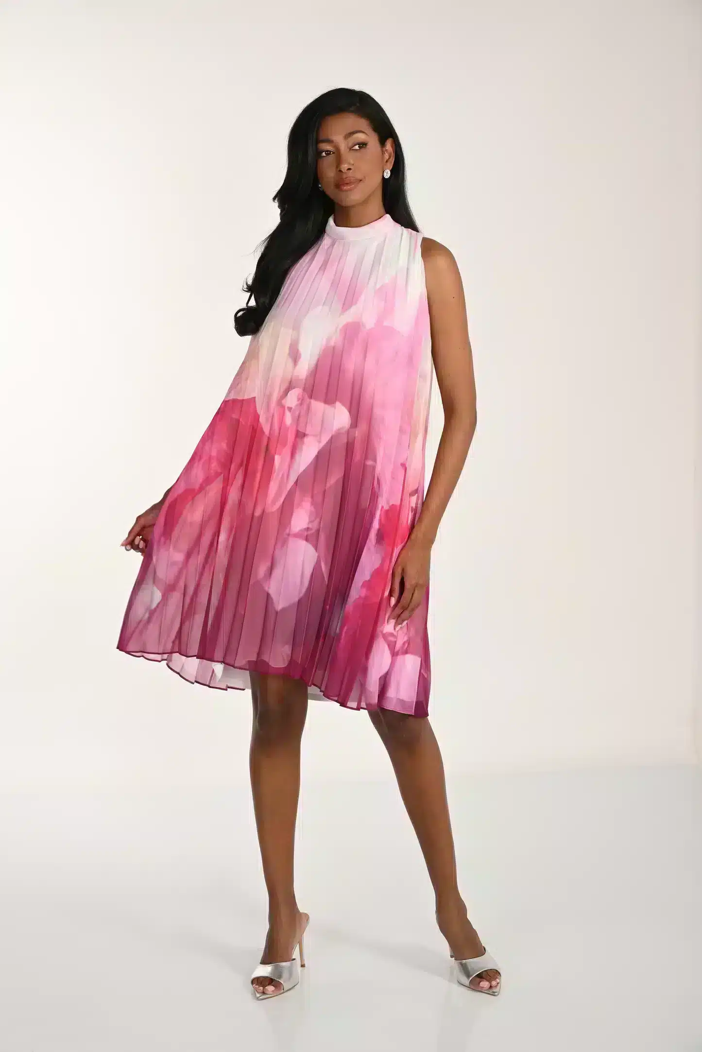 Pleated Chiffon Overlay Short Floral Dress FLDR73.JPG