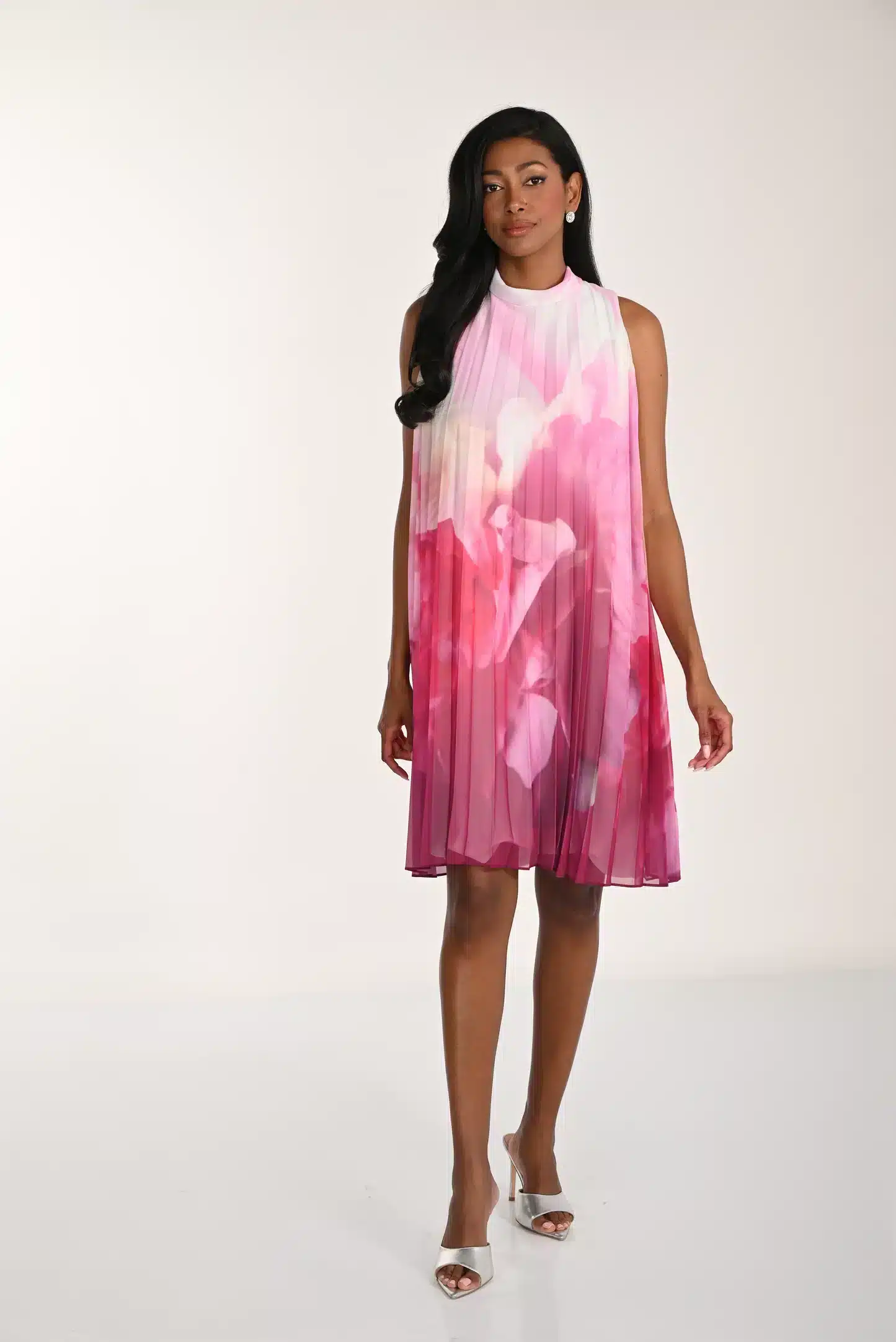 Pleated Chiffon Overlay Short Floral Dress FLDR73.JPG