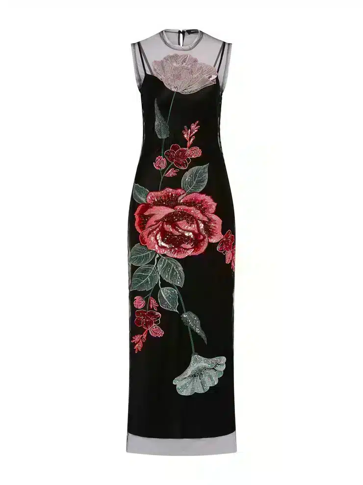 beaded and sequin floral embroidery dress MSDR44.JPG