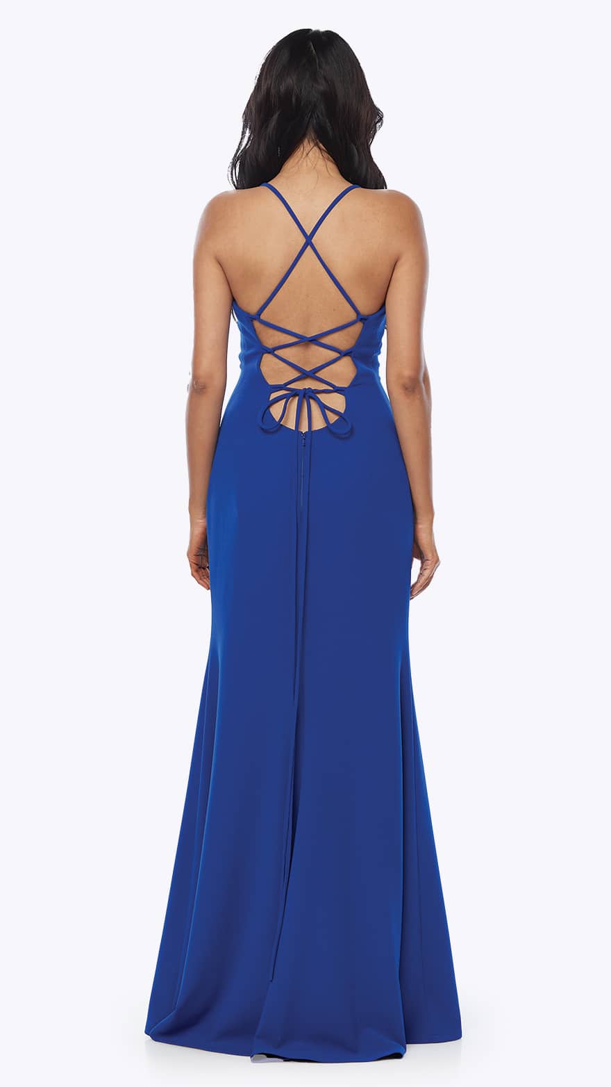 Long V-Neck Dress with Lace-Up Open Back ZADR16.JPG